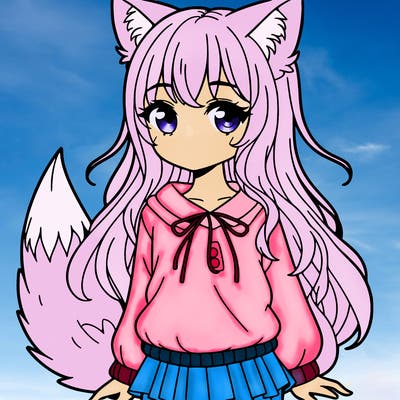 human girl with fox ears and fox tail
