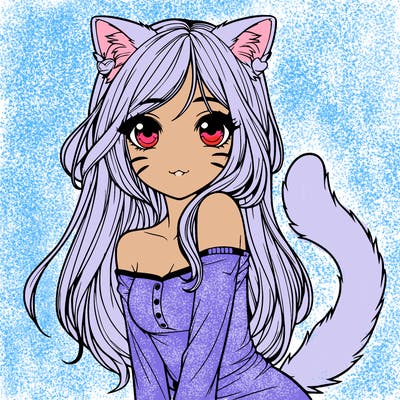 realistic girl with cat ears and tail