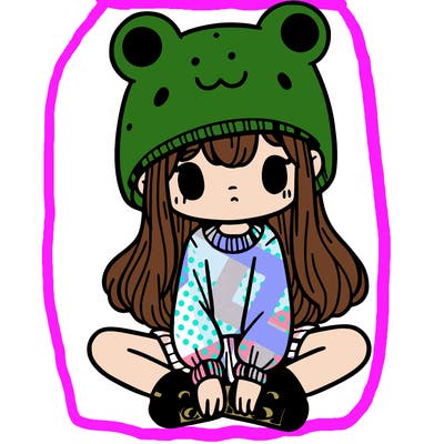 a girl wearing a frog hat and some frog socks