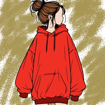 realistic girl with a oversized sweatshirt on and a bun