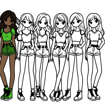 a group of girls wearing crop tops and shorts