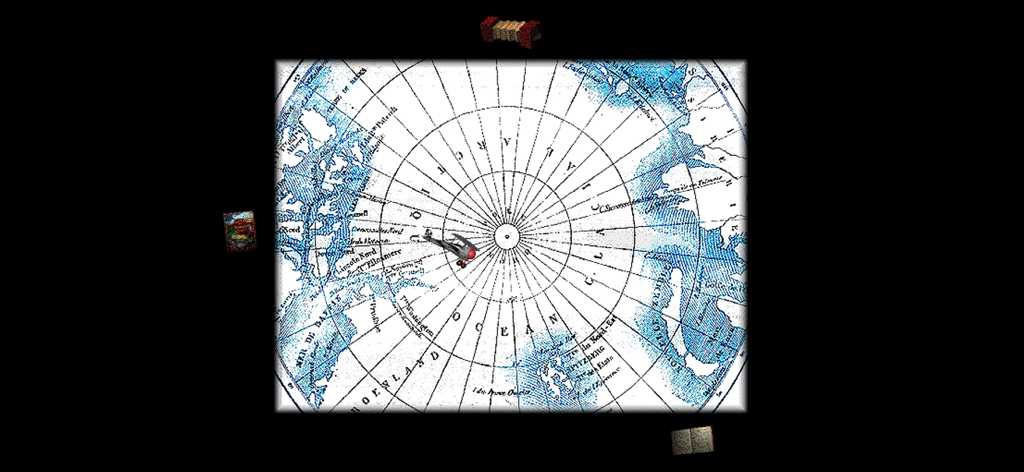 ルル - Mapa interactivo de estilo vintage del Ártico con un pequeño avión e iconos flotantes de la aplicación Lulú.