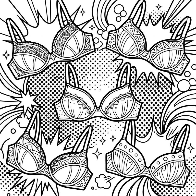 Dive into the vibrant world of fashion with this exciting Pop Art push-up bras coloring page. Featuring dynamic lines and classic comic-book style, it's a unique blend of flair and fun waiting for your colors.