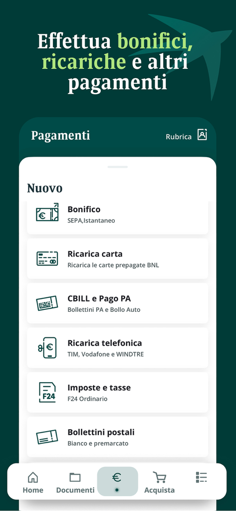 My Private Banking - Mobile screen showing payment options like bank transfers and bill payments in the My Private Banking app