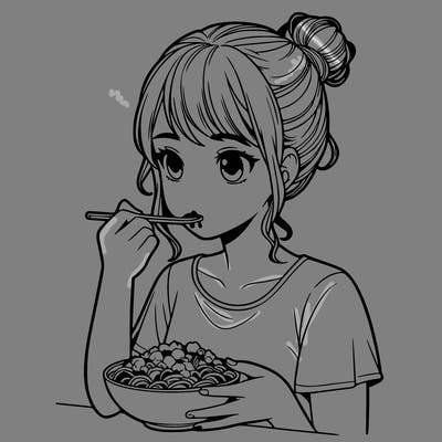 a realistic girl, eating food