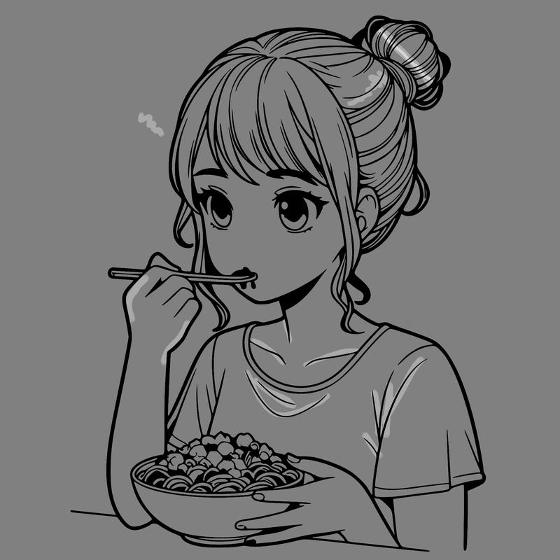 a realistic girl, eating food