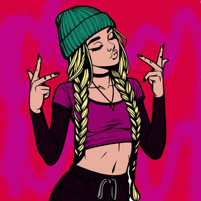realistic teenage girl with braids and a beanie and crop top doing 🫶🏼