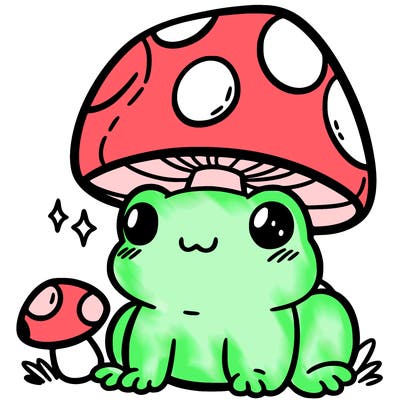 a cute frog with a mushroom hat
