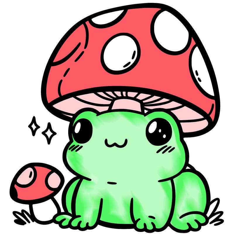 a cute frog with a mushroom hat