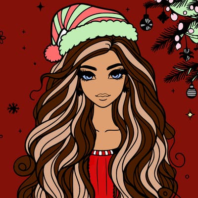 christmas fashionable female model and long hair