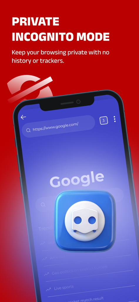 Streameast Browser - Pantalla de la función de modo incógnito privado de Streameast Browser que muestra protección de privacidad