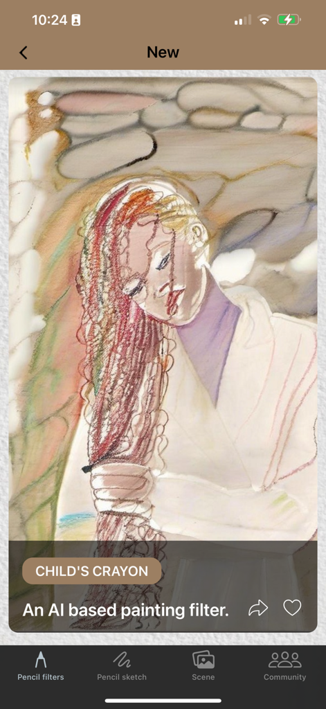 A portrait rendered in a childs crayon art style using an AI filter