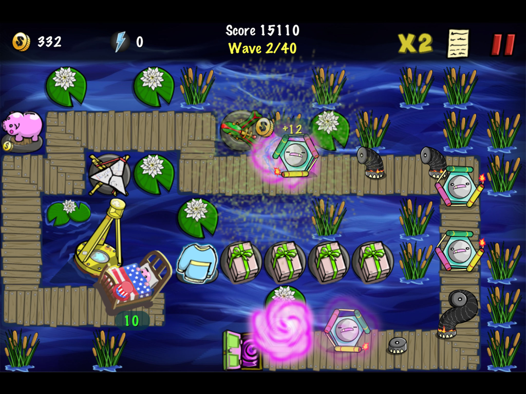 The Creeps! HD - Gameplay del gioco tower defense The Creeps HD con armi giocattolo e mostri stravaganti in un ambiente paludoso