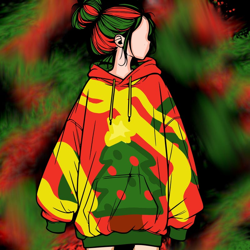 realistic girl with a oversized sweatshirt on and a bun