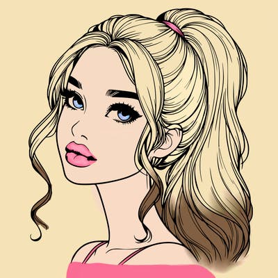 realistic girl with a ponytail on her hair and lips