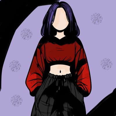 realistic girl faceless with baggy pants and a crop top