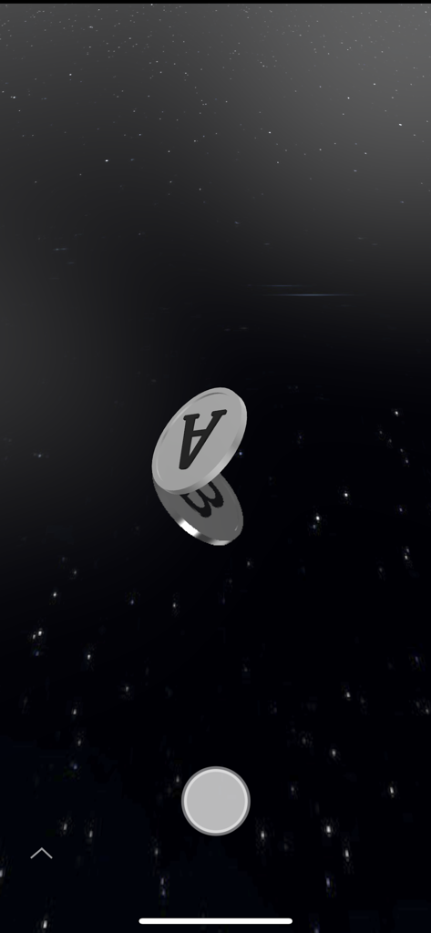 Coin Flip 3D - Toss It! - 3D silver coin with sides A and B flipping in a dark space background