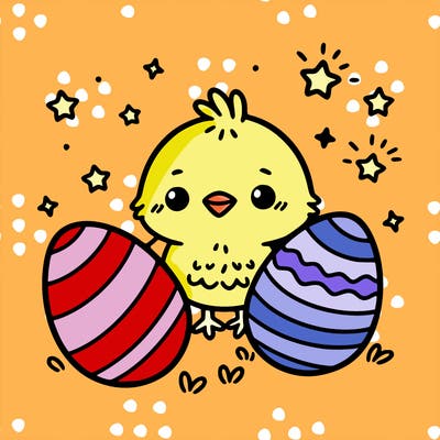 cute easter chick with eggs