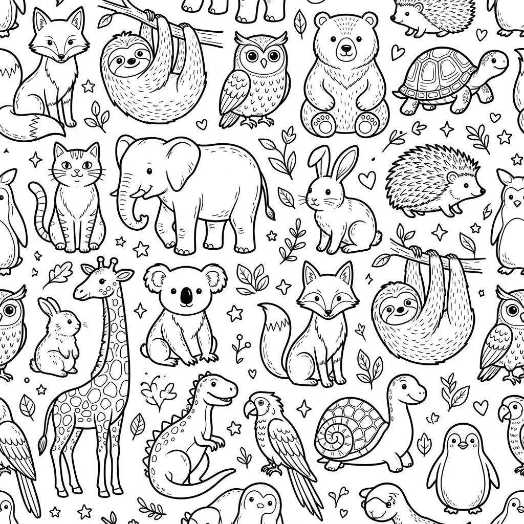 Animals Seamless Pattern Coloring Page - Free Printable — Color Pop