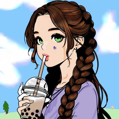 realistic girl with braided hair drinking boba