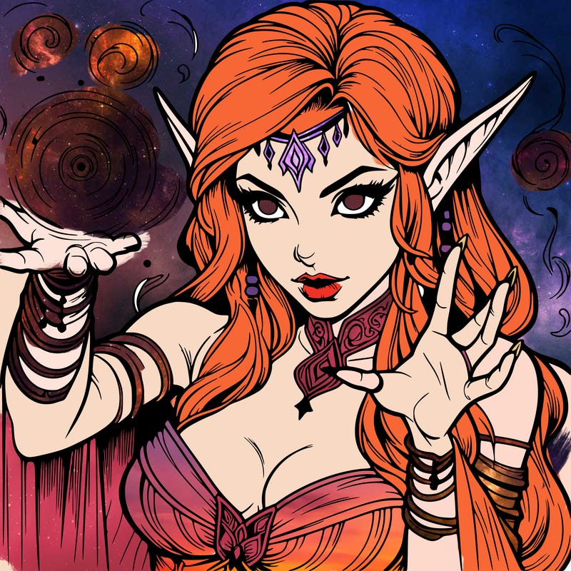 realistic scary beautiful elf sorceress casting spell