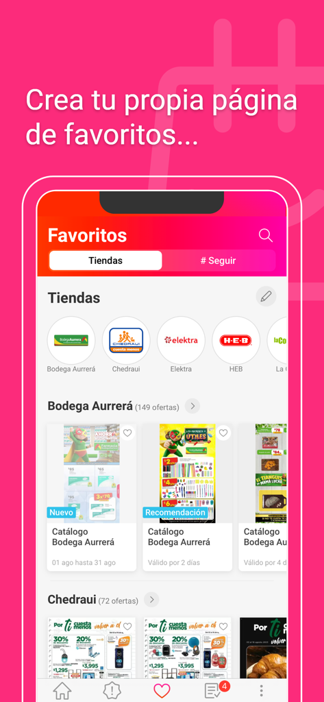 Catálogos y ofertas de México - A tela de favoritos do aplicativo Catálogos e ofertas do México com catálogos de lojas locais e ofertas.