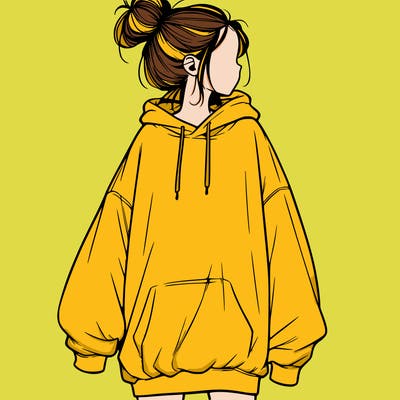 realistic girl with a oversized sweatshirt on and a bun