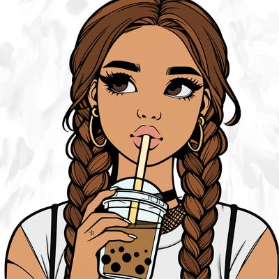 realistic girl with braided hair drinking boba