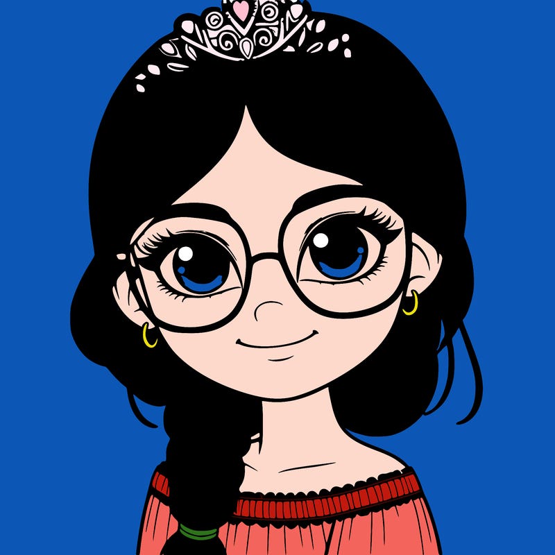 a girl with one braid and glasses who is a princess realistic