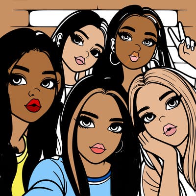 group of teen girls friends y2k up close in a selfie