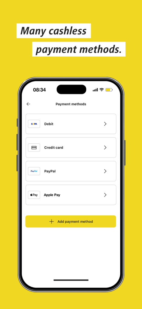Pantalla de la aplicación BVG Tickets mostrando opciones de pago sin efectivo, incluyendo Apple Pay y PayPal