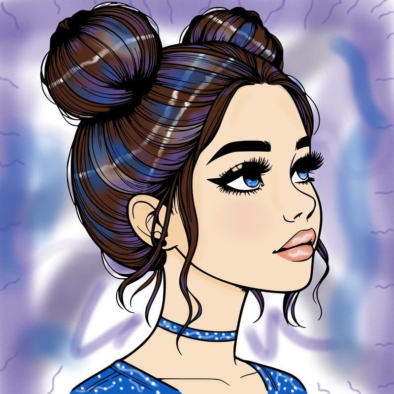 realistic girl with buns on the top of her head