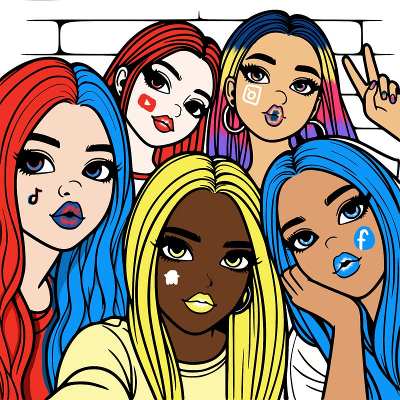 group of teen girls friends y2k up close in a selfie