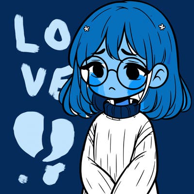 sad girl with glasses in a sweater