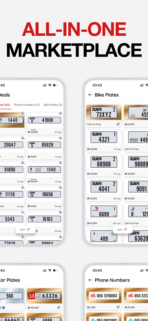S-Hub: Marketplace - S-Hub marketplace app showing categories for vanity license plates and special phone numbers