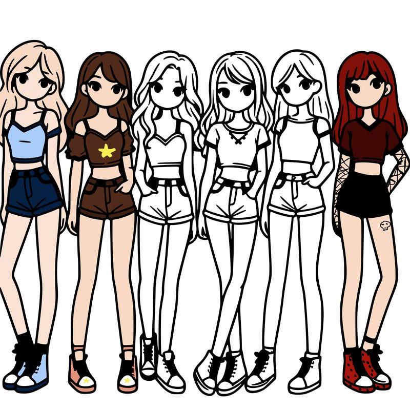 a group of girls wearing crop tops and shorts