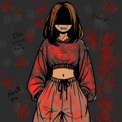 realistic girl faceless with baggy pants and a crop top