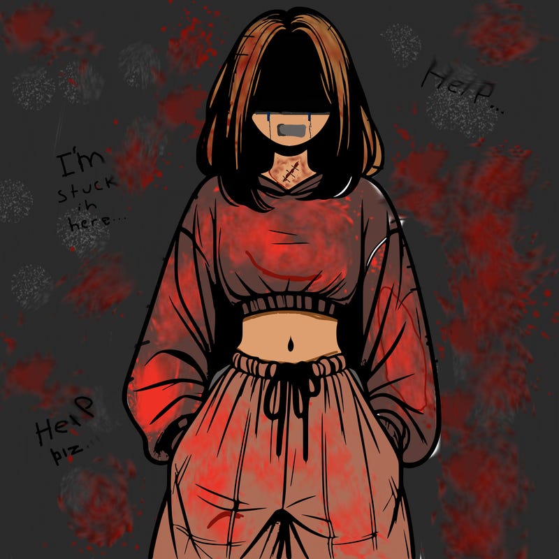 realistic girl faceless with baggy pants and a crop top