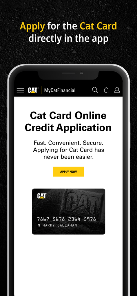 MyCatFinancial - MyCatFinancial app screen showing the Cat Card credit application page