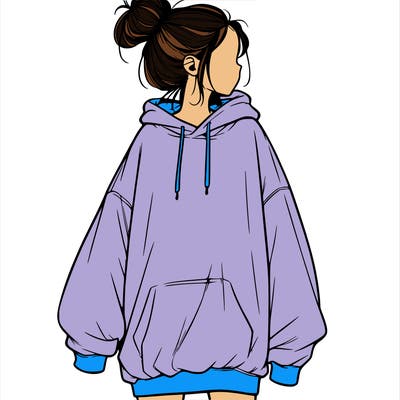 realistic girl with a oversized sweatshirt on and a bun