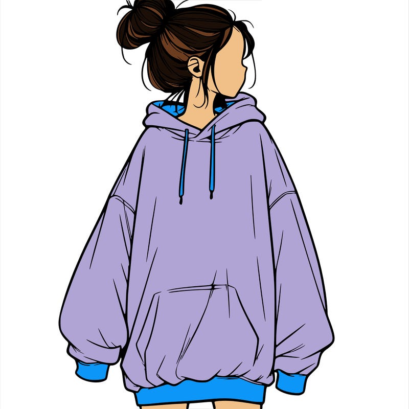 realistic girl with a oversized sweatshirt on and a bun