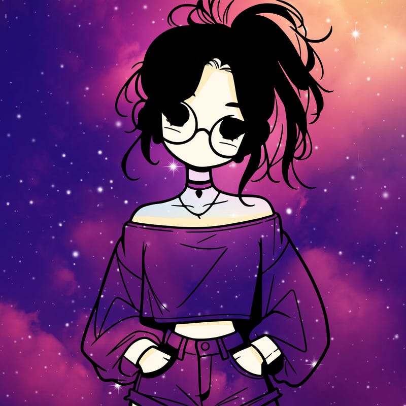 girl with a messy ponytail glasses a baggy crop top and jean shorts