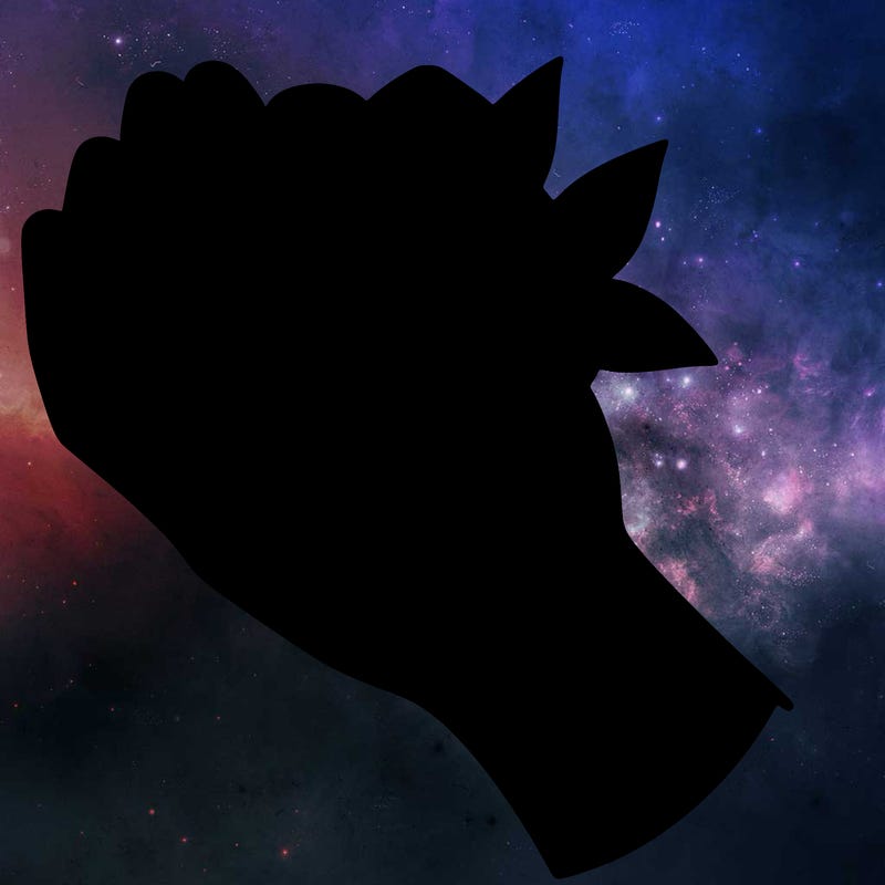 hand with tattoos holding a rose