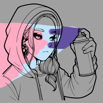 a realistic girl, spray painting