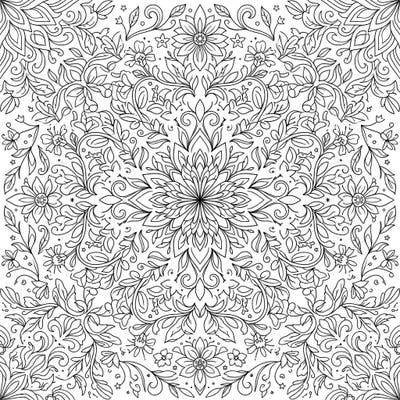 Dive into the intricate beauty of our Kaleidoscope Flowers coloring page, a symmetrical design bursting with detailed floral patterns. This captivating template offers a mindful and relaxing artistic escape for all ages.