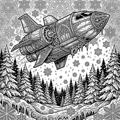 Discover a truly unique coloring experience with this intricate Gothic Victorian lander, gracefully traversing a magical winter landscape. Its detailed design, combined with a snowy backdrop, offers hours of creative enjoyment for colorists.