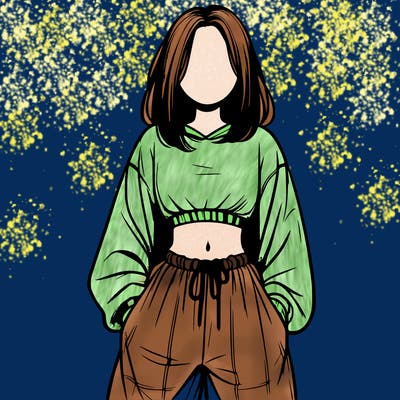 realistic girl faceless with baggy pants and a crop top