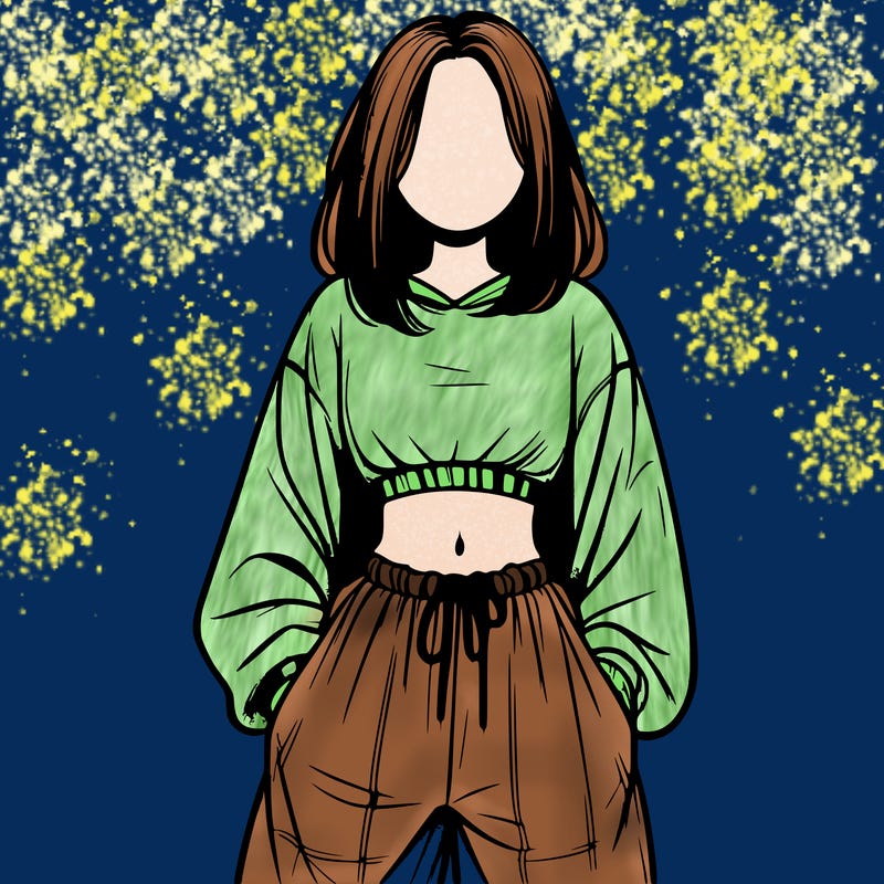 realistic girl faceless with baggy pants and a crop top