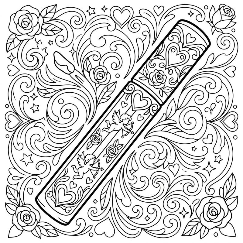 Get ready for a touch of glam and romance with this delightful Valentine's Day lip gloss coloring page. Adorned with charming cupids, hearts, and roses, it's perfect for expressing your artistic love.