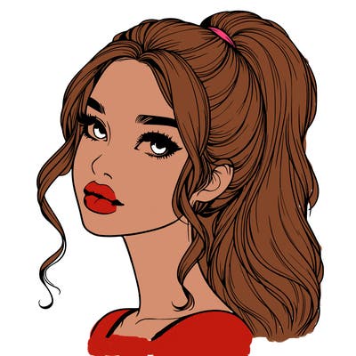 realistic girl with a ponytail on her hair and lips